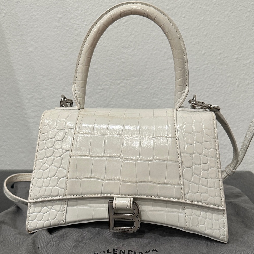 Balenciaga Hourglass White Embossed Leather Two Way Satchel - Picture 2 of 9